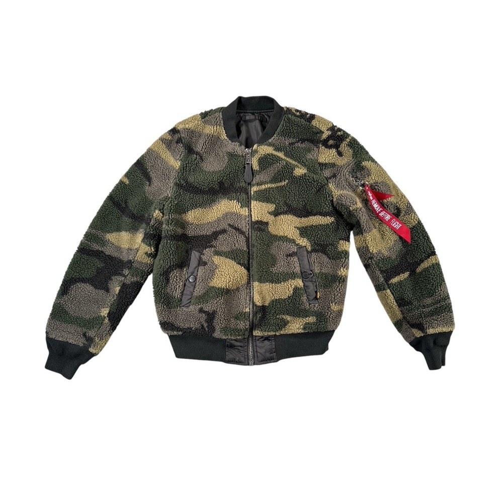 Alpha Industries Men's Jacket Size XS Green Camouflage Sherpa Bomber‎ Reversible